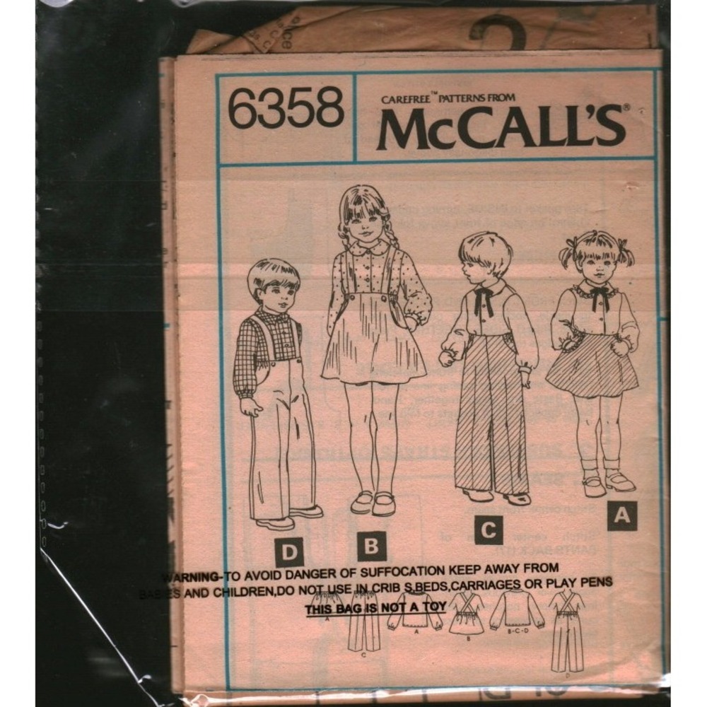 Vintage McCall's 6358 Sewing Pattern Childrens Dress Jumper Top Pants Carefree 2